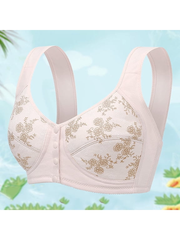 Front Closure Bras for Older Women Front Closure Full Coverage No Underwire Bras Front Snaps Seniors High Support Wireless Front Close Push up Bra Older Women Everyday Bras White XL