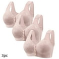 thumbnail image 1 of CLOISE Front Closure Bras for Older Women Plus Size 3 Pack Front Closure Full Coverage No Underwire Bras for Seniors Wireless Push up Bras with Back Support Lace Everyday Bras Khaki M, 1 of 3