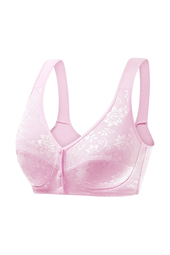 Front Closure Bras for Older Women No Underwire Full Coverage Comfortable Bras with Sagging Breasts Pink 80C-100C