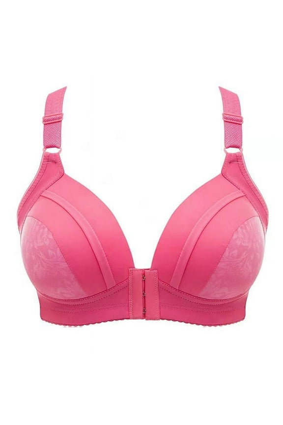 Front Closure Bras for Older Women Push up No Underwire Padded No Zipper Comfortable Bras Hot Pink 36-42