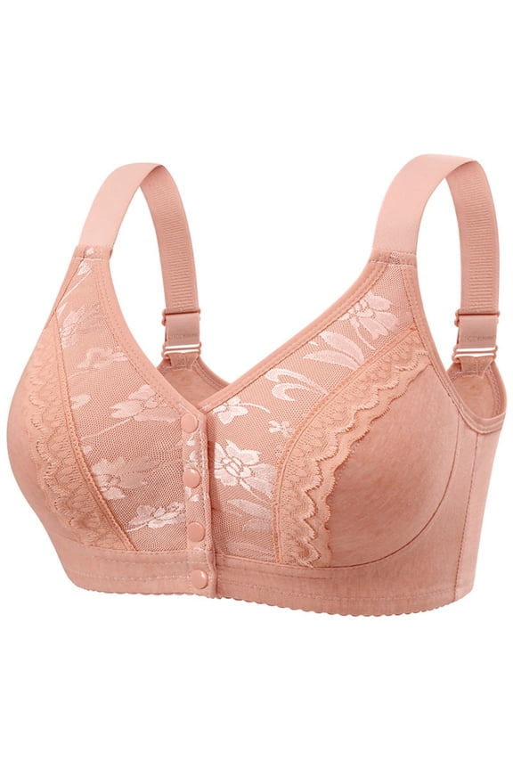 Front Closure Bras for Women Plus Size No Underwire Full Coverage Daily Bras with Sagging Breasts Pink 36-52