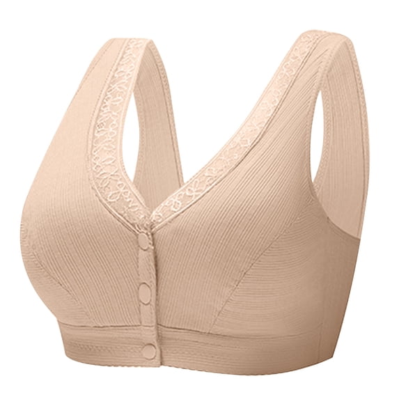 CLOISE Front Closure Bras for Women Plus Size No Underwire Full Coverage Everyday Bra with Sagging Breasts Beige M-4XL