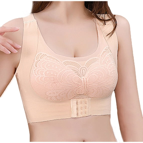 CLOISE Front Closure Bras for Women Plus Size No Underwire Full Coverage Lace Comfortable Bras with Sagging Breasts M-3XL