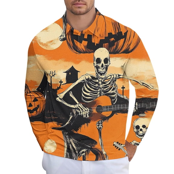 CLOISE Funny Tshirts Shirts for Men Big and Tall Collared Tops Graphic Long Sleeve Pullover Cute Vacation Clothes Orange