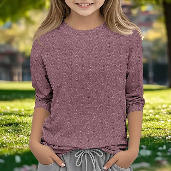 CLOISE Girls 3/4 Sleeve Tops Shirts Crewneck Casual Pullover Smocking Solid Color Summer Blouses Watermelon Red 5T