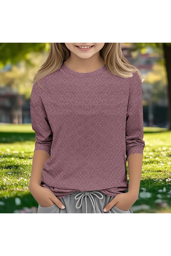 Girls Dress Shirts 3/4 Sleeve Tops Crewneck Casual Pullover Smocking Solid Color Summer Blouses Watermelon Red 4T