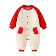 thumbnail image 1 of CLOISE Girls Long Sleeve Bodysuit Cotton Button Long Sleeve Solid Rompers Red 0-18 Months, 1 of 3