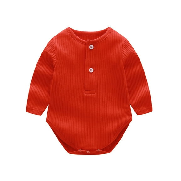 CLOISE Girls Long Sleeve Bodysuit Cotton Button Long Sleeve Solid Rompers Red 3 Months