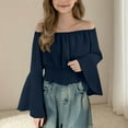 thumbnail image 1 of CLOISE Girls Long Sleeve Tee Shirts Tops Off Shoulder Casual Pullover Solid Color Blouses Navy 5-6T, 1 of 8