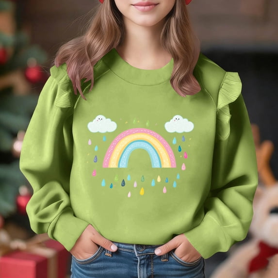 CLOISE Girls Long Sleeve Tops Shirts with Pockets Crewneck Casual Pullover Graphic Blouses Green 7-8T