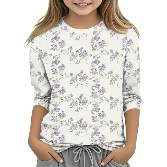 CLOISE Girls Shirts 3/4 Sleeve Boys Teen Crew Neck Tops Floral Outfits Fall Winter Clothes Multicolor 130