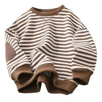 CLOISE Girls Sweatshirts Boys Kids Long Sleeve Crew Neck Tops Striped Fleece Lined Thick Outfits Fall Winter Clothes Brown 6T