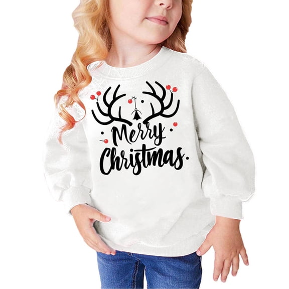 CLOISE Girls Sweatshirts Boys Toddler Christmas White Long Sleeve Crew Neck Tops Christmas Tree Print Cotton Outfits Fall Winter Clothes 2T