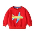 thumbnail image 1 of CLOISE Girls Sweatshirts Boys Youth Red Long Sleeve Crew Neck Tops Airplane Print Cotton Casual Fashion Fall Winter Clothes Red 2-10T, 1 of 2