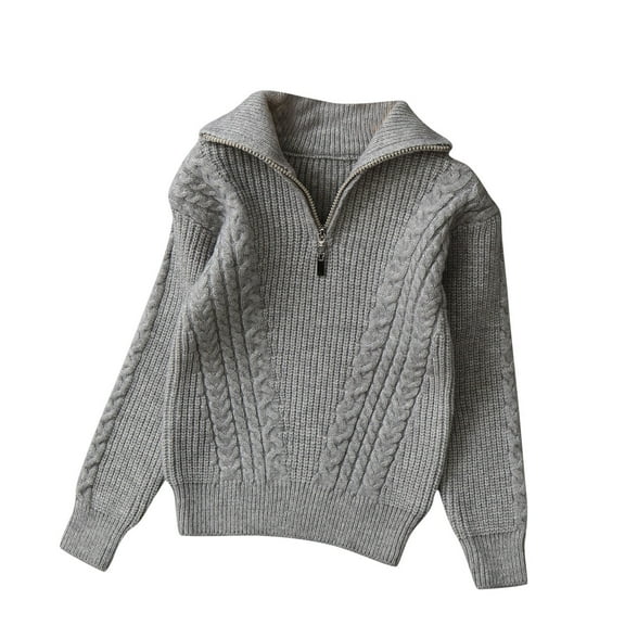 CLOISE Gray Sweaters Kids Youth Girls Boys Long Sleeve Collared Zip up Tops Solid Wool Casual Fashion Fall Winter Clothes 8T