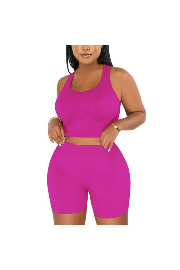 Gym Sets for Women 2 Piece Plus Size Knit Outfits Slim Lounge Sets Sleeveless Button down Shirts Shorts Matching Summer Clothes