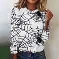 thumbnail image 1 of CLOISE Halloween Blouses for Women Funny Halloween Cobweb Graphic Tees Long Sleeve Round Neck Tops Basic Loose Oversized Shirts Boo Season Clothes Halloween Gift, 1 of 4