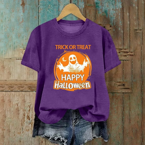 CLOISE Halloween Blouses for Women Funny Halloween Ghost Printed Blouses Short Sleeve Crew Neck Tees Basic Tunic Comfy Tops Spooky Festival Outfits Halloween Gift