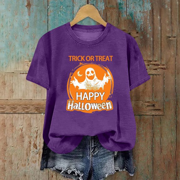 CLOISE Halloween Blouses for Women Funny Halloween Ghost Printed Blouses Short Sleeve Crew Neck Tees Basic Tunic Comfy Tops Spooky Festival Outfits Halloween Gift