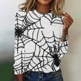 thumbnail image 1 of CLOISE Halloween Blouses for Women Funny Halloween Spider Web Print Shirts Long Sleeve Round Neck Blouses Basic Tunic Oversized Tees Boo Holiday Clothes Winter Gift, 1 of 1
