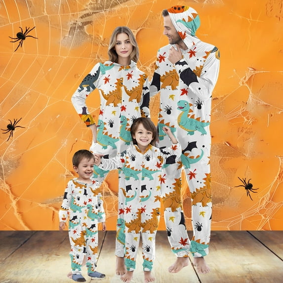 CLOISE Halloween Family Pajamas Cute Cartoon One Piece Pajamas Baby 9 Months Hooded Full-zip Pjs Comfortable Long Sleeve Holiday Loungewear Funny Halloween Clothes Multicolor