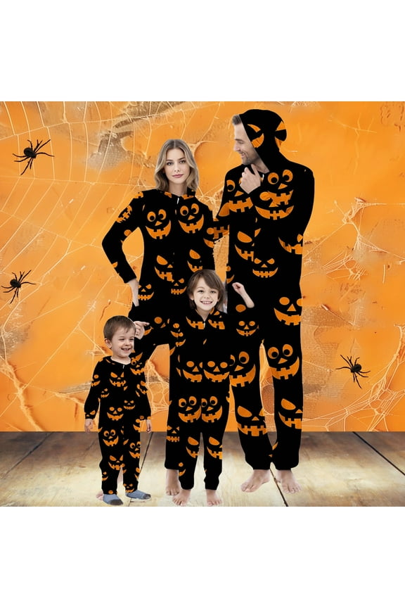 Halloween Pajamas Family Set Ghost One Piece Pajamas Men Hooded Full-zip Pjs Comfortable Long Sleeve Holiday Loungewear Funny Halloween Clothes Multicolor S