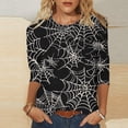 thumbnail image 1 of CLOISE Halloween Shirts for Women Trendy Halloween Spider Web Printed Shirts 3/4 Sleeve Scoop Neck Blouses Basic Casual Comfy Tees Boo Festival Clothes Gift, 1 of 4