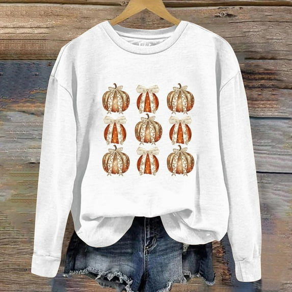 CLOISE Halloween Sweatshirts for Women Fashion Pumpkin Graphic Pullover Sweatshirts Fall Long Sleeve Crew Neck Hoodies Shirts Tunic Tops Festival Party Outfits White XL Spooky