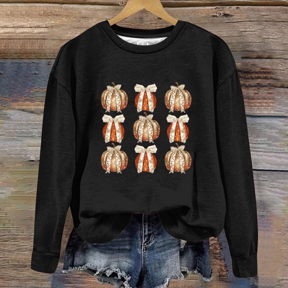 CLOISE Halloween Sweatshirts for Women Fashion Pumpkin Print Oversized Sweatshirts Fall Long Sleeve Crew Neck Hoodies Shirts Casual Blouses Holiday Gift Clothes Black S Treat