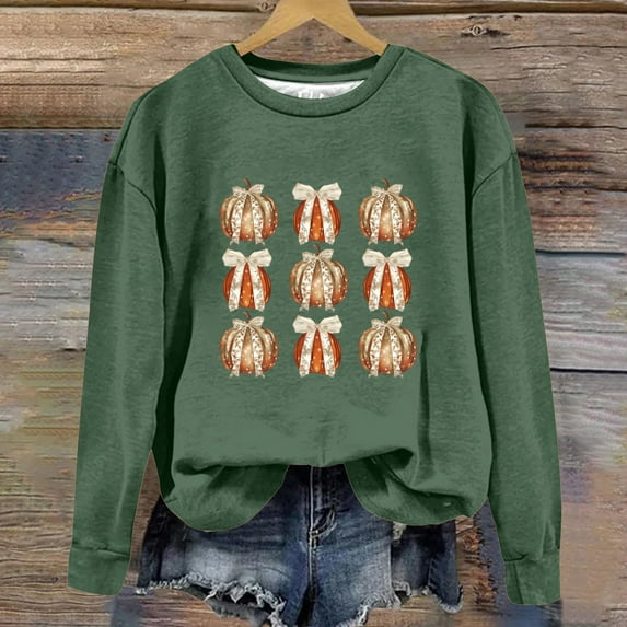 CLOISE Halloween Sweatshirts Women Fashion Pumpkin Print Pullover Sweatshirts Fall Long Sleeve Crew Neck Hoodies Shirts Tunic Blouses Holiday Gift Clothes Green XL Boo