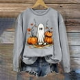 thumbnail image 1 of CLOISE Halloween Sweatshirts for Women Funny Ghost Print Pullover Sweatshirts Fall Long Sleeve Round Neck Hoodies Shirts Casual Tees Festival Gift Clothes Gray XL Spooky, 1 of 5