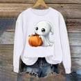 thumbnail image 1 of CLOISE Halloween Sweatshirts Women Trendy Ghost Graphic Pullover Sweatshirts Fall Long Sleeve Round Neck Hoodies Shirts Soft Tees Halloween Gift Clothes White L Trick, 1 of 5