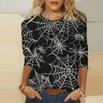 thumbnail image 1 of CLOISE Halloween Tee Shirts for Women Fashion Halloween Spider Web Printed Shirts 3/4 Sleeve Scoop Neck Blouses Basic Casual Oversized Tees Spooky Holiday Clothes Winter Gift, 1 of 4