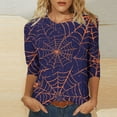 thumbnail image 1 of CLOISE Halloween Tops Women Fashion Halloween Cobweb Printed Tops 3/4 Sleeve Round Neck Shirts Basic Tunic Comfy Blouses Boo Party Outfits Winter Gift, 1 of 5