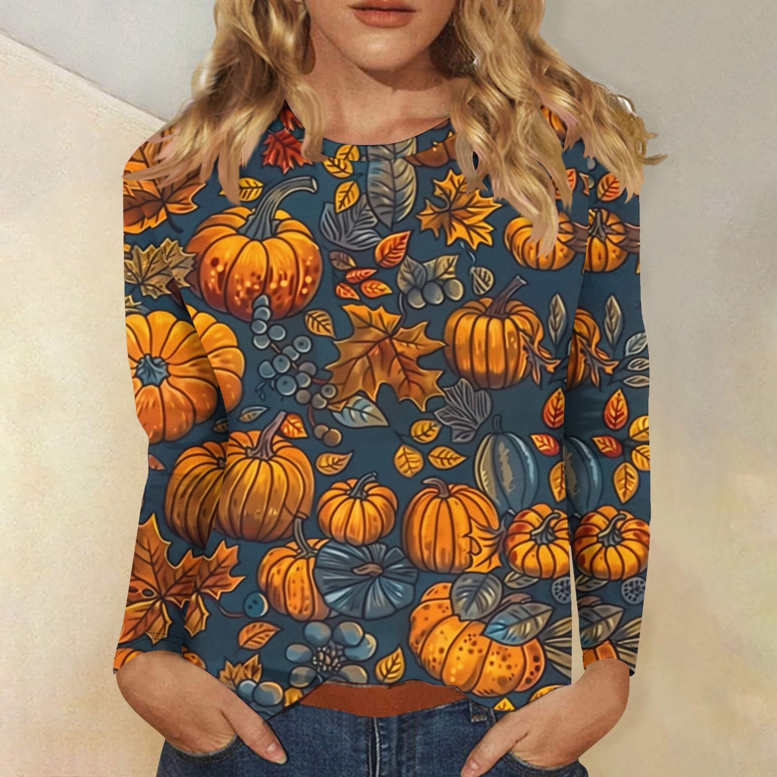 CLOISE Halloween Tops Women Plus Size Fashion Halloween Pumpkin Graphic ...