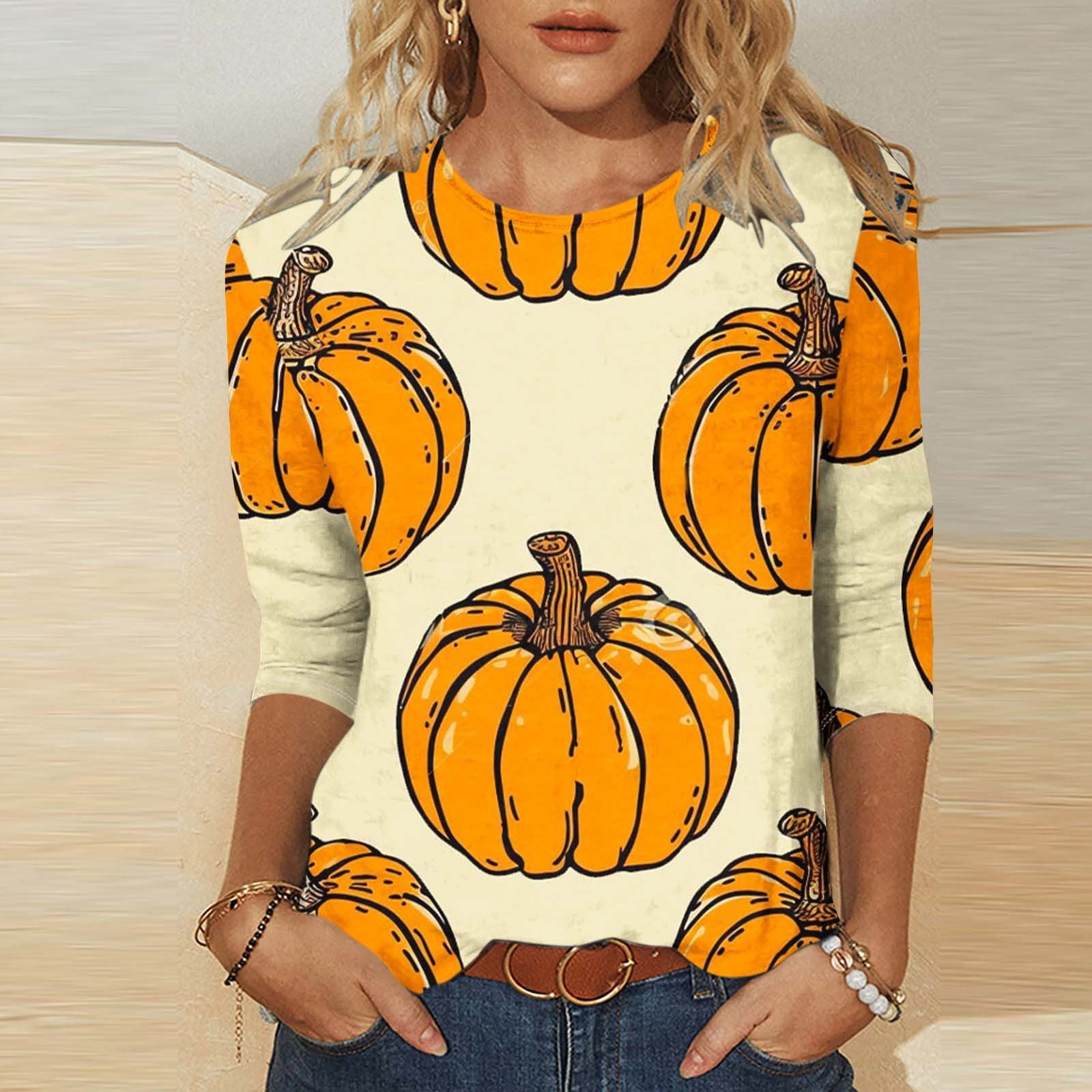 CLOISE Halloween Tops for Women Trendy Halloween Pumpkin Graphic Tops 3 ...