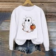 thumbnail image 1 of CLOISE Halloween Women's Sweatshirts Fashion Ghost Print Oversized Sweatshirts Fall Long Sleeve Crew Neck Hoodies Shirts Casual Blouses Holiday Gift Outfits White XL Trick, 1 of 5