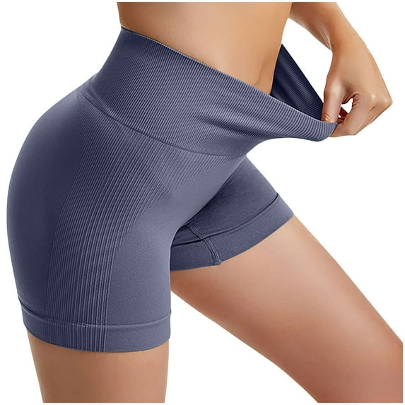 CLOISE High Waisted Biker Shorts for Women Workout Shorts Seamless Ribbed Athletic Gym Running Shorts Stretchy Leggings Shorts Yoga Shorts Trendy Dark Blue S