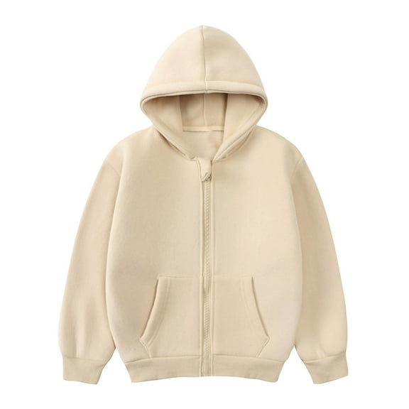 CLOISE Hoodie Kids Girls Boys Teen Long Sleeve Hooded Zip up Sweatshirt Tops Solid Cotton Outfits Fall Winter Clothes Khaki 150