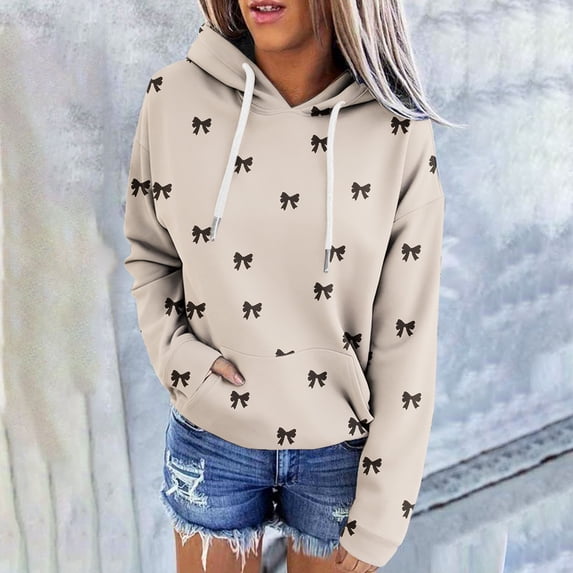 CLOISE Hoodie for Women Pullover Long Raglan Sleeve Sweatshirts Bow Tops Fleece Loose Trendy Fall Outfits Outdoor Khaki XL