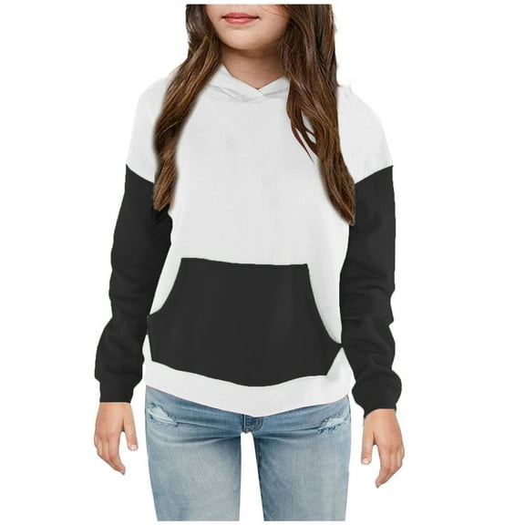 CLOISE Hoodies for Girls Boys Toddler Black Long Sleeve Hooded Sweatshirt Tops with Pocket Color Block Outfits Fall Winter Clothes 4-14T