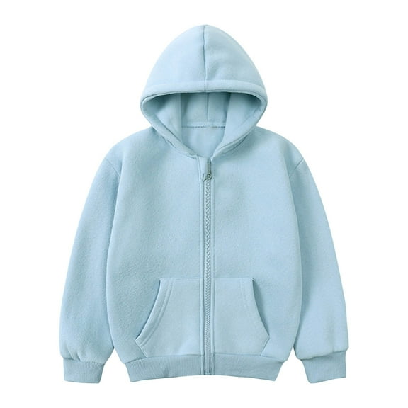 CLOISE Hoodies for Girls Boys Youth Long Sleeve Hooded Zip up Sweatshirt Tops Solid Cotton Outfits Fall Winter Clothes Light Blue 110