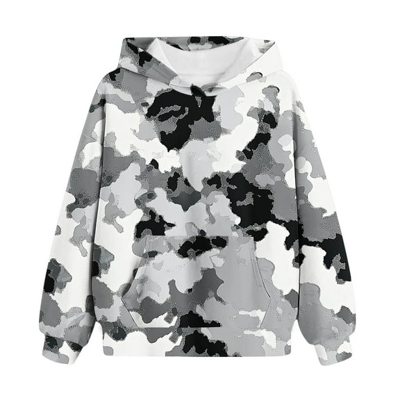 CLOISE Hoodies for Girls Kids Boys Youth Long Sleeve Hooded Sweatshirt Tops with Pocket Camouflage Casual Fashion Fall Winter Clothes Dark Gray 4-14T