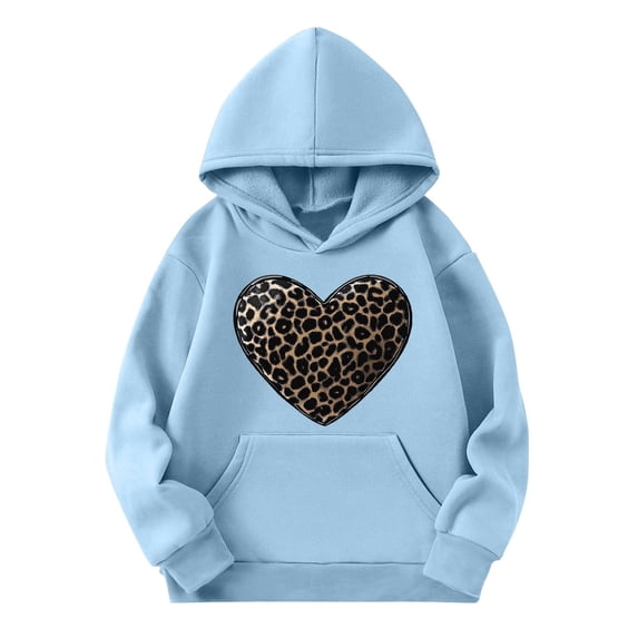 CLOISE Hoodies for Girls Toddlers Boys Long Sleeve Hooded Sweatshirt Tops with Pocket Heart Outfits Fall Winter Clothes Blue 3-14T