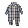 thumbnail image 1 of CLOISE Infant Bodysuit Long Sleeve Cotton Button Long Sleeve Shaped Plaid Rompers Blue 120, 1 of 8