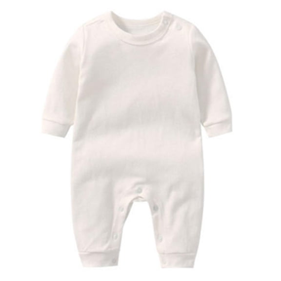 CLOISE Infant One Piece Jumpsuit Cotton Button Long Sleeve Solid Bodysuit White 3-18 Months
