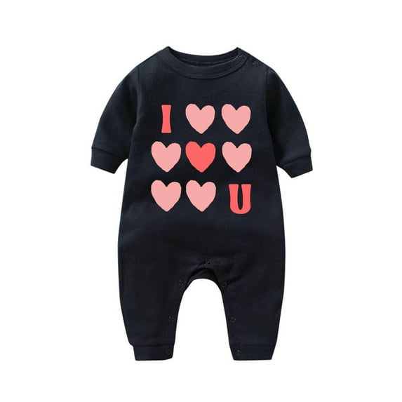 CLOISE Infant One Piece Pajamas Cotton Button Long Sleeve Hearts Printed Bodysuit Black 3-18 Months