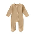 thumbnail image 1 of CLOISE Infant One Piece Zipper Long Sleeve Solid Bodysuit Khaki 3-12 Months, 1 of 5