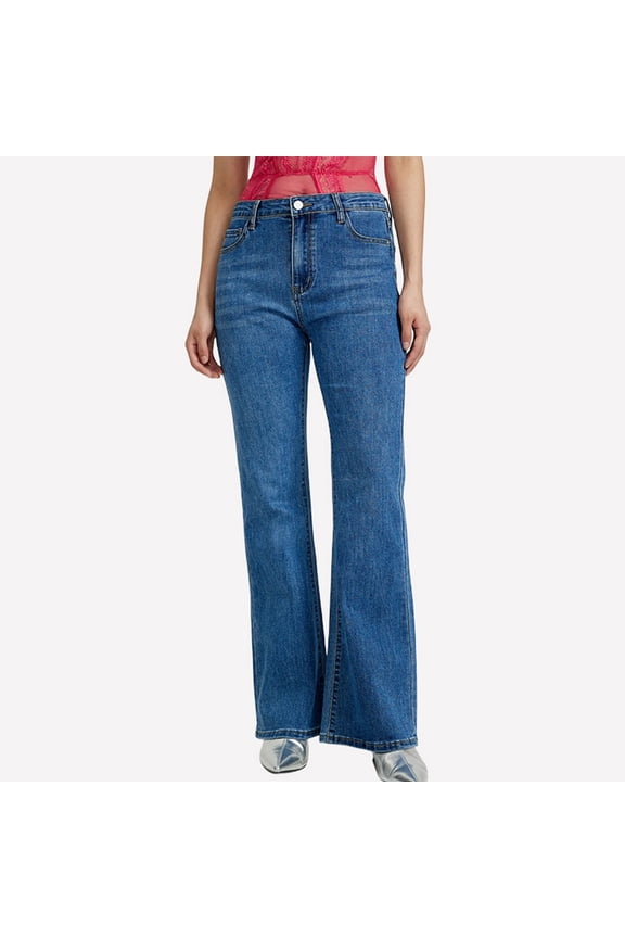 Jeans for Women High Waisted Flare Jeans Petite Stretchy Bell Bottom Jeans Trendy Flare Leg Jeans Pull On Bootcut Denim Pants Slimming Wide Leg Jeans With Pockets Blue