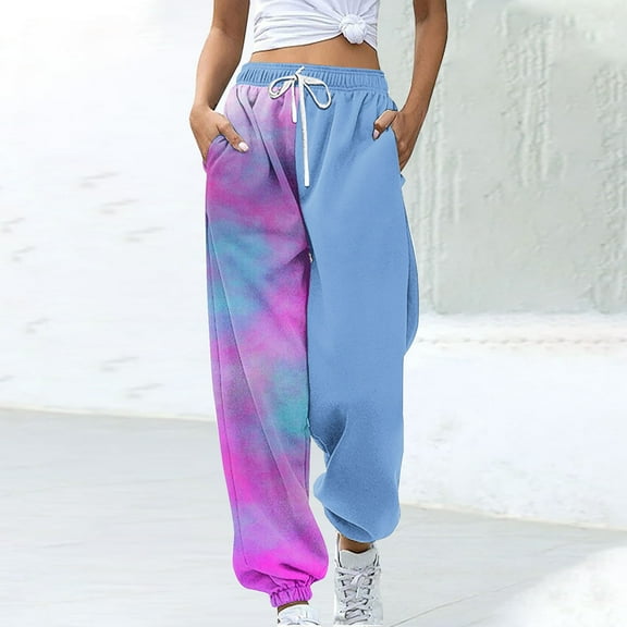 CLOISE Jogger Sweatpants Women Baggy Joggers Casual Pull on High Waisted Elastic Bottom Pants Navy Gym Elastic Waist Drawstring Tie Dye Sweatpants with Pockets Fashion Classic Long Pants XL